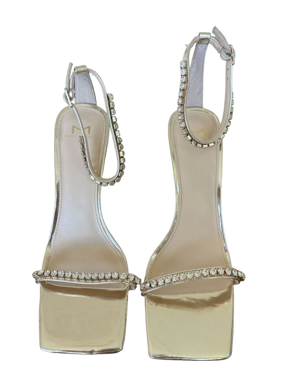 Marc Fisher Karima Ankle Strap Leather Jewel Beaded Heel Size 10M Wedding Formal